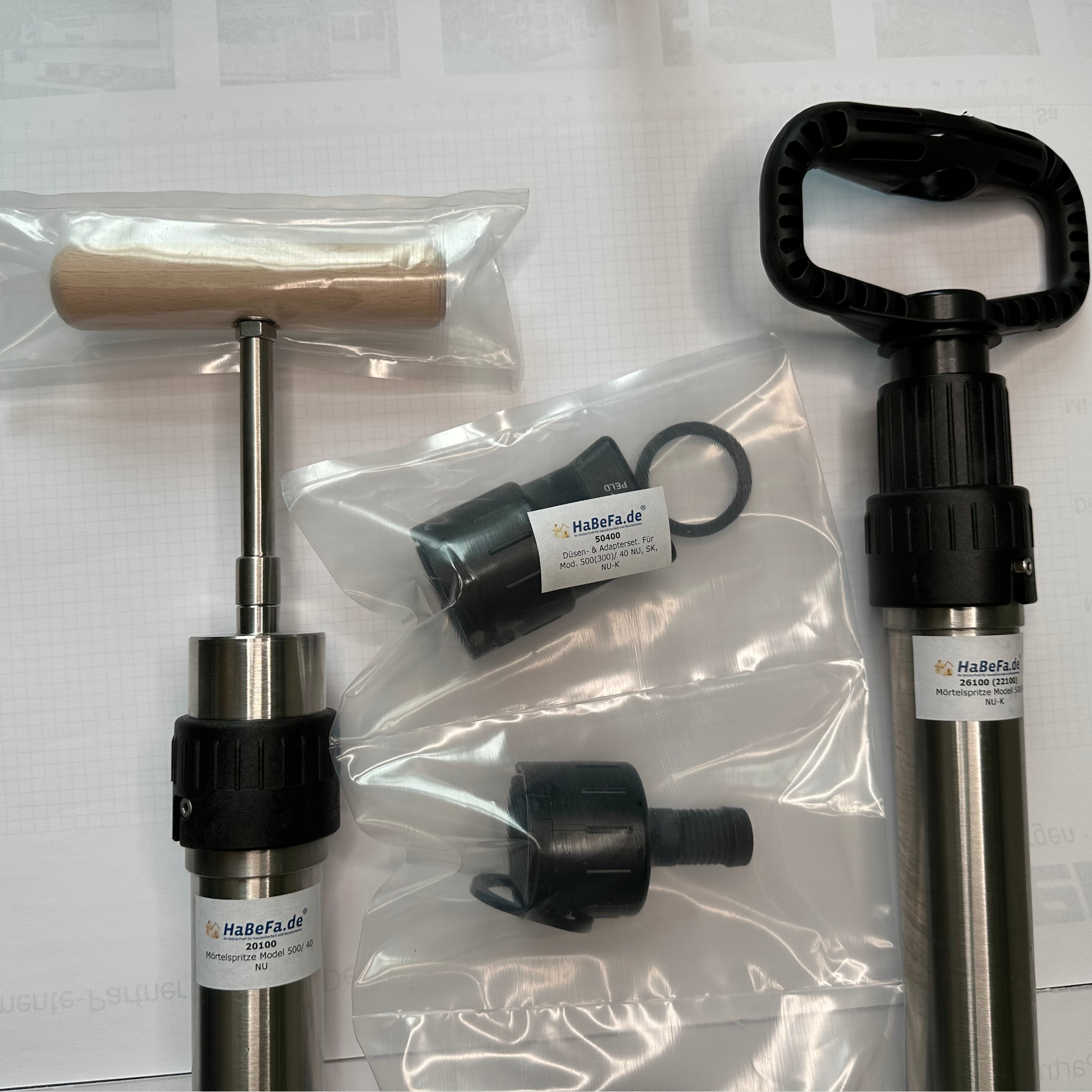 Düsenset für Mörtelspritzen mit Edelstahl-Gehäuse - Modelle 500(300)/40(50) NU oder NU-K - Artikelnummer 50400